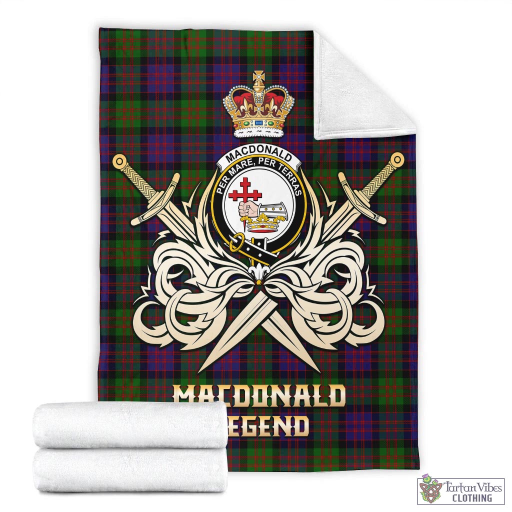 Tartan Vibes Clothing MacDonald Tartan Blanket with Clan Crest and the Golden Sword of Courageous Legacy