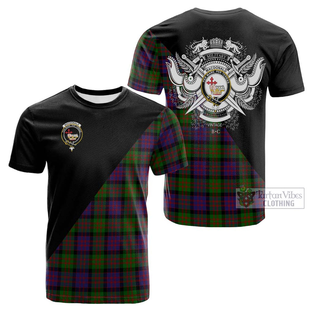 Tartan Vibes Clothing MacDonald Tartan Cotton T-shirt with Family Crest and Military Logo Style