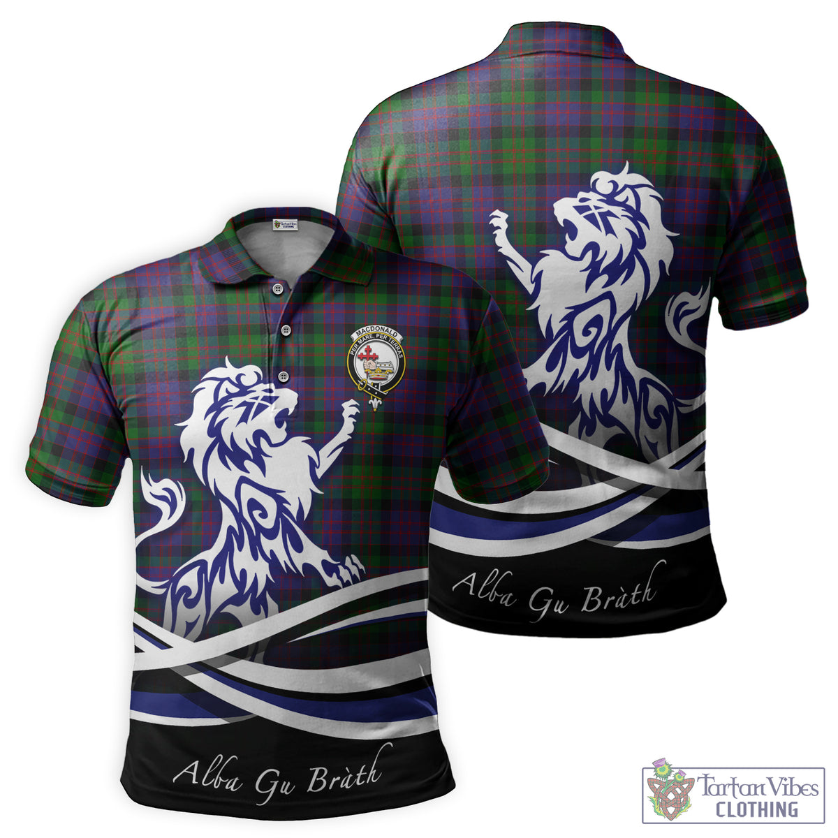MacDonald (McDonald) Tartan Polo Shirt with Alba Gu Brath Regal Lion Emblem - Tartan Vibes Clothing