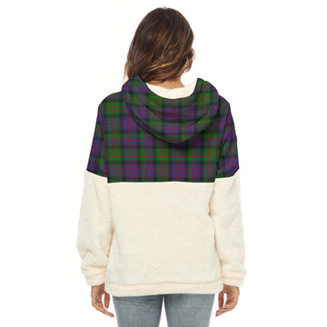 MacDonald (McDonald) Tartan Half Style Women's Borg Fleece Hoodie with Half Zip with Family Crest - Tartan Vibes Clothing