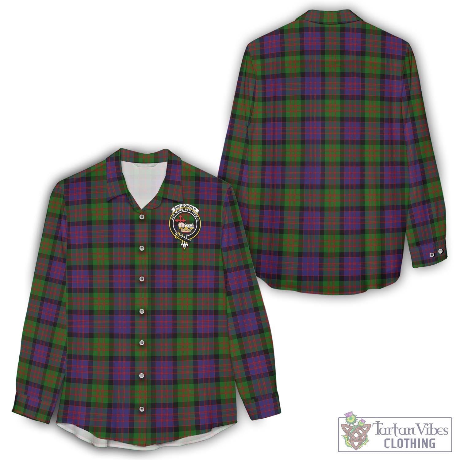 Tartan Vibes Clothing MacDonald Tartan Womens Casual Shirt with Family Crest