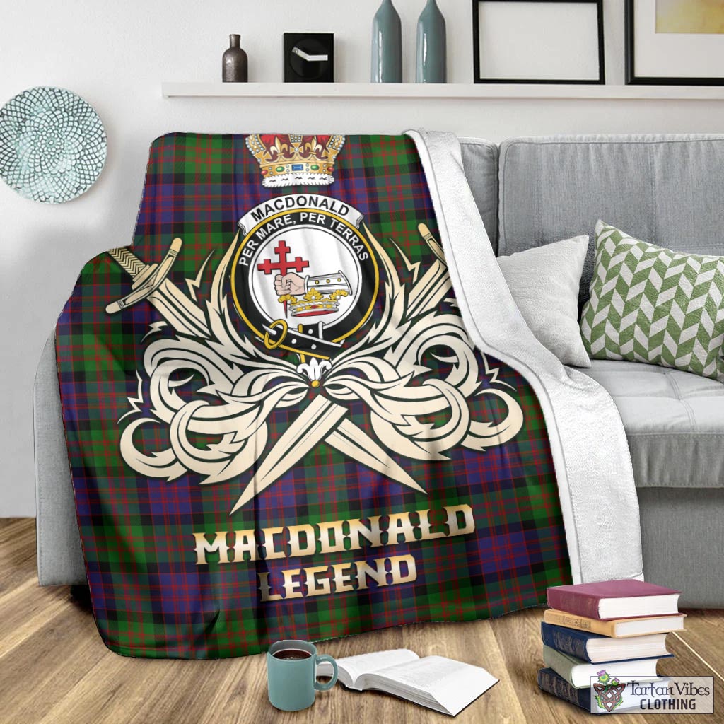 Tartan Vibes Clothing MacDonald Tartan Blanket with Clan Crest and the Golden Sword of Courageous Legacy