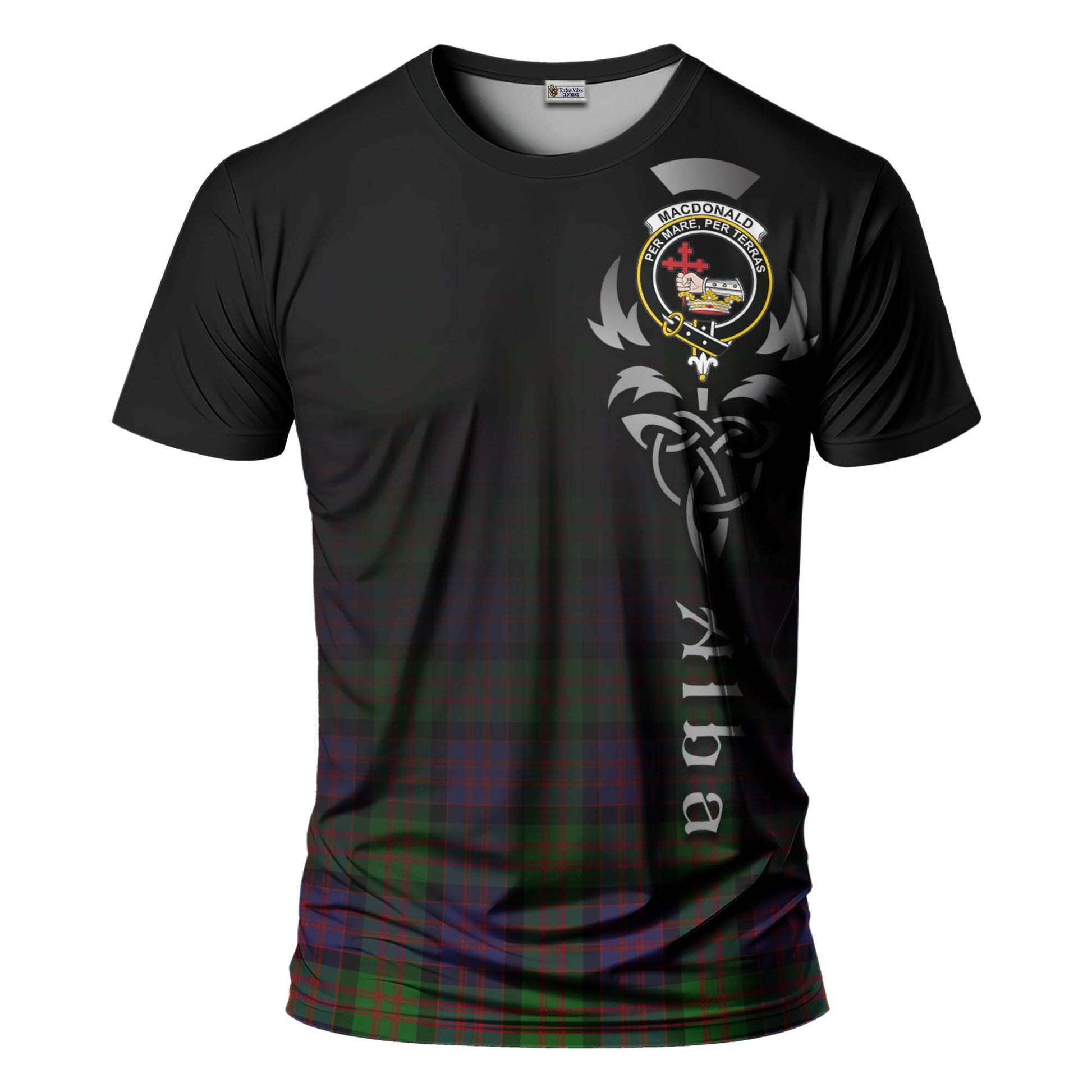 Tartan Vibes Clothing MacDonald Tartan T-Shirt Featuring Alba Gu Brath Family Crest Celtic Inspired