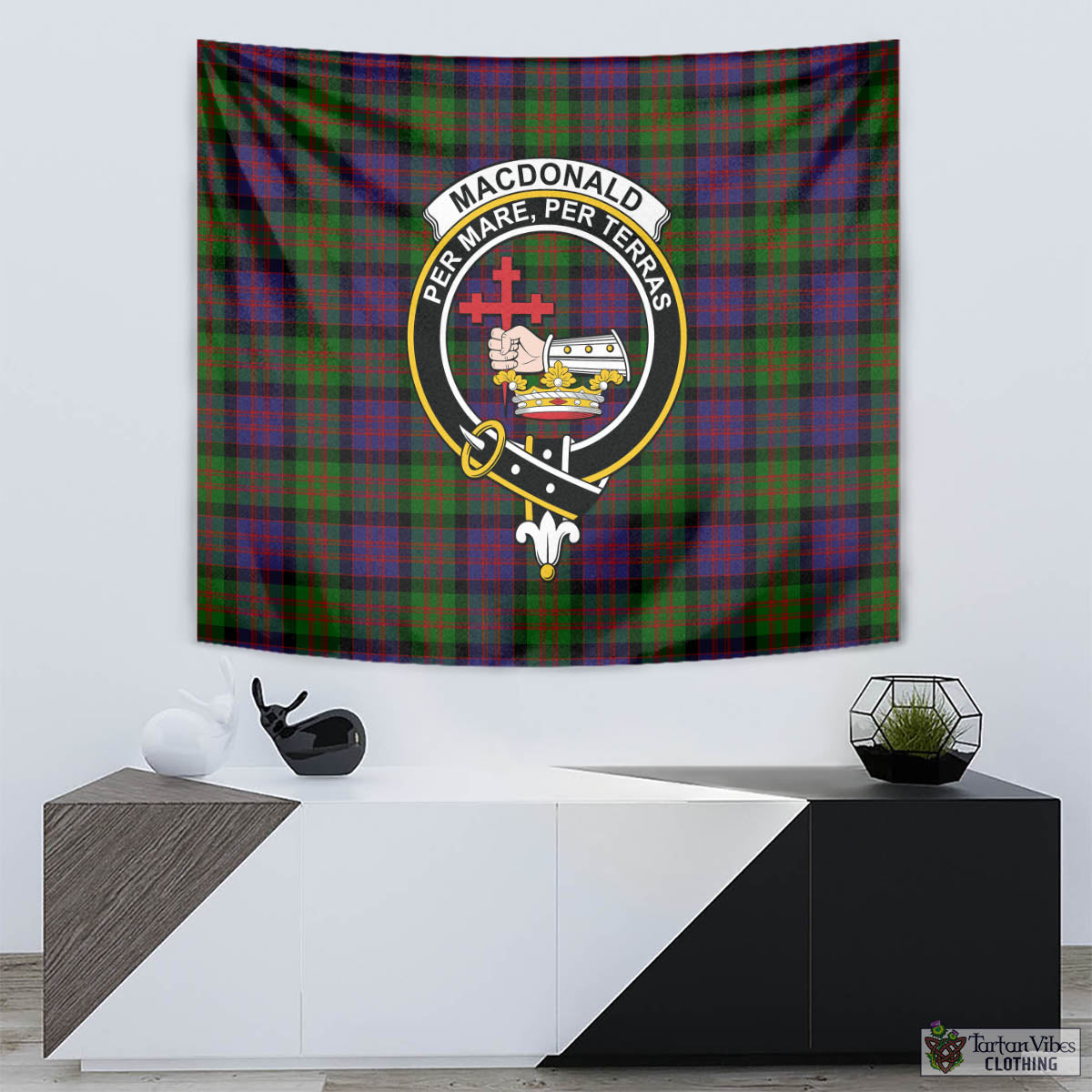 Tartan Vibes Clothing MacDonald Tartan Tapestry Wall Hanging and Home Decor for Room with Family Crest