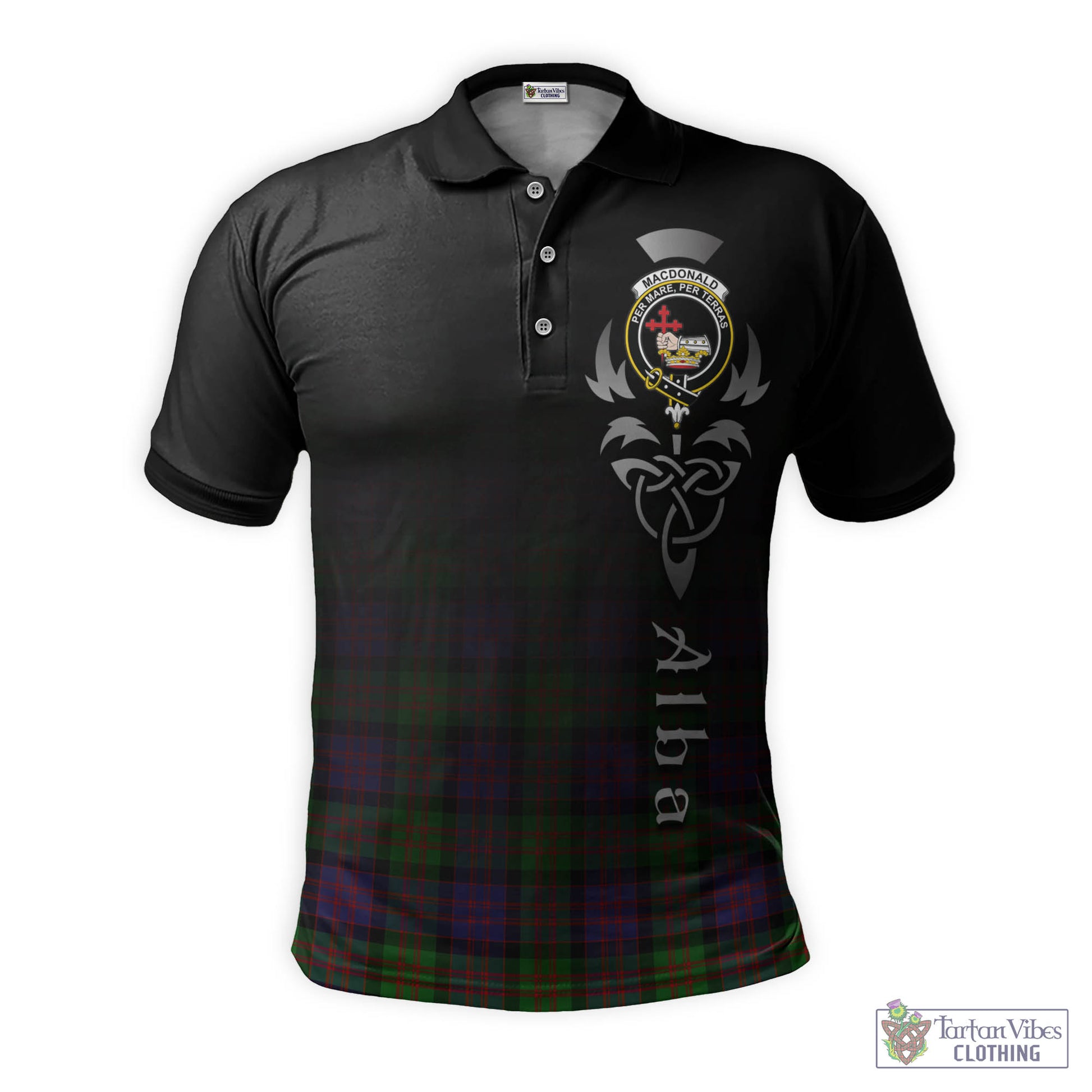 Tartan Vibes Clothing MacDonald Tartan Polo Shirt Featuring Alba Gu Brath Family Crest Celtic Inspired