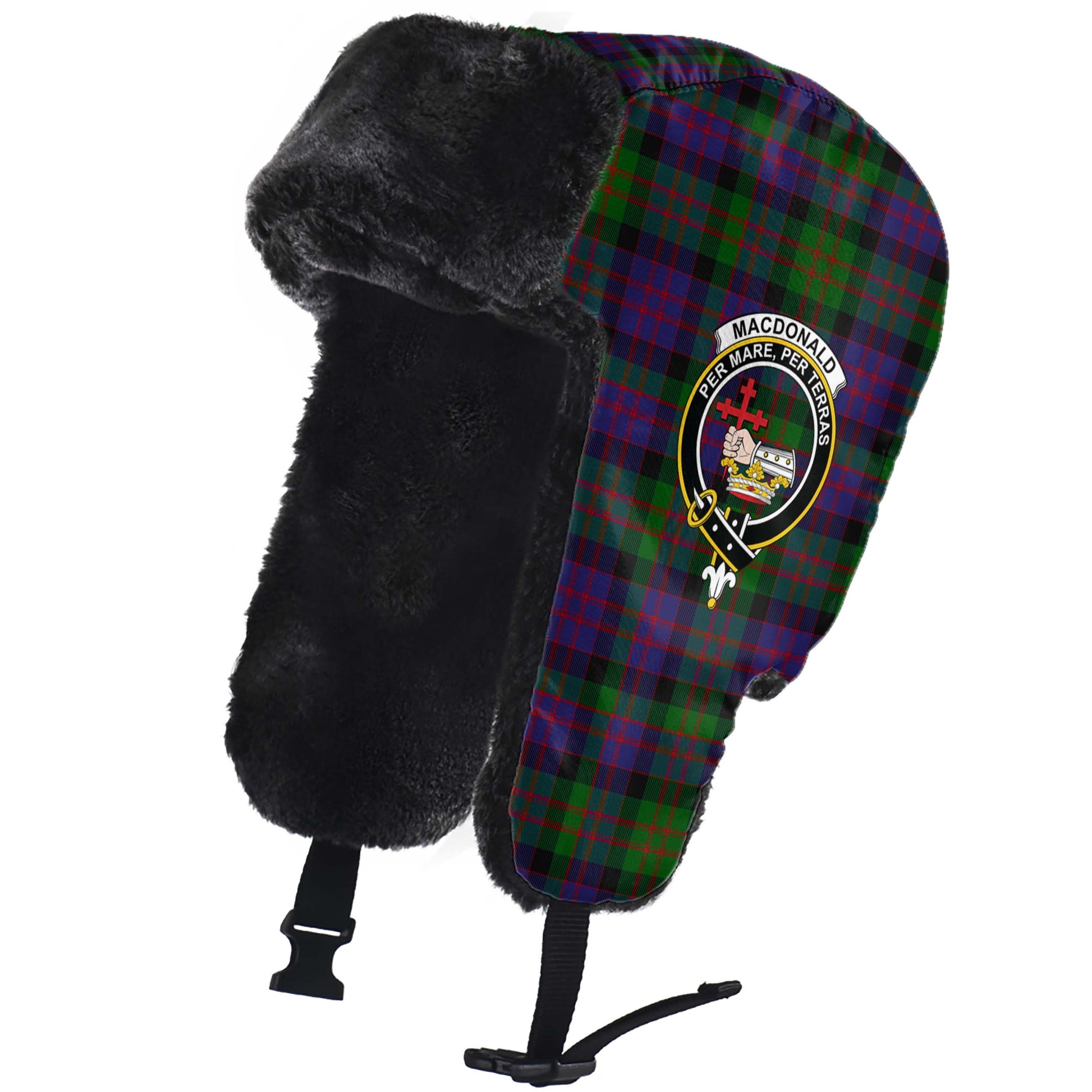 MacDonald Tartan Winter Trapper Hat with Family Crest - Tartanvibesclothing