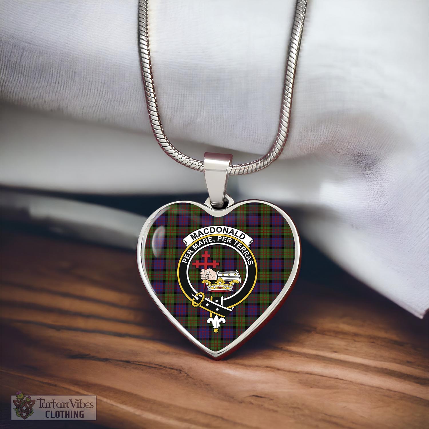 Tartan Vibes Clothing MacDonald Tartan Heart Necklace with Family Crest