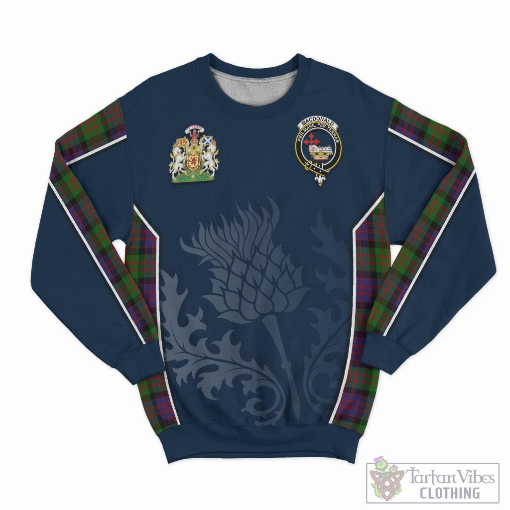 Tartan Vibes Clothing MacDonald Tartan Sweatshirt with Family Crest and Scottish Thistle Vibes Sport Style