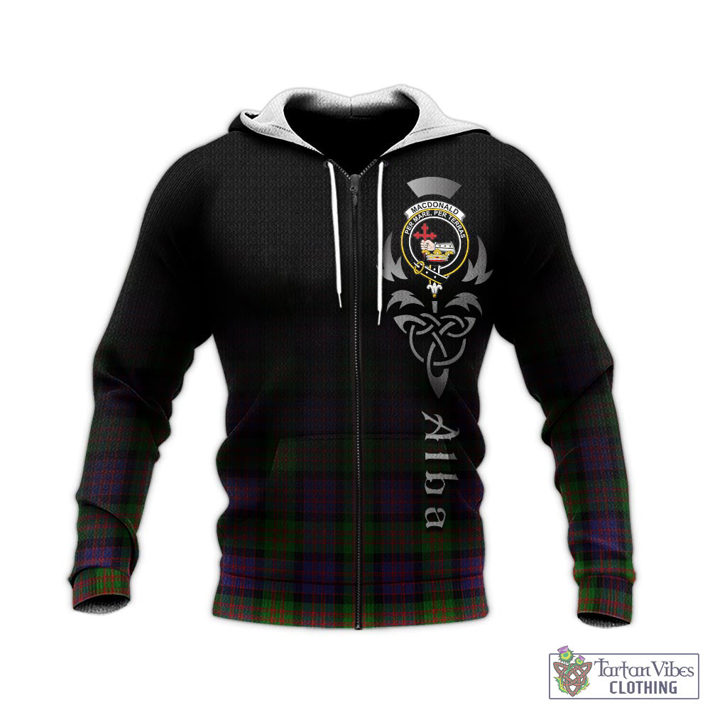 Tartan Vibes Clothing MacDonald Tartan Knitted Hoodie Featuring Alba Gu Brath Family Crest Celtic Inspired