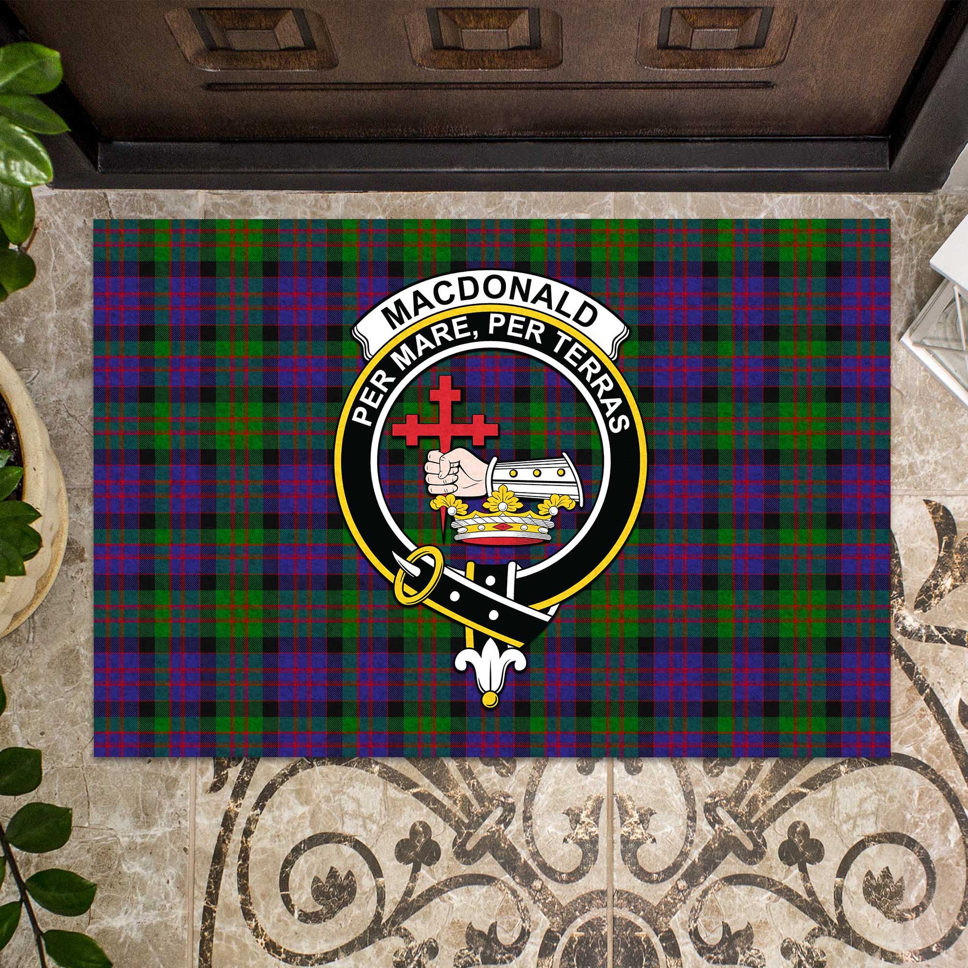 MacDonald Tartan Door Mat with Family Crest - Tartanvibesclothing