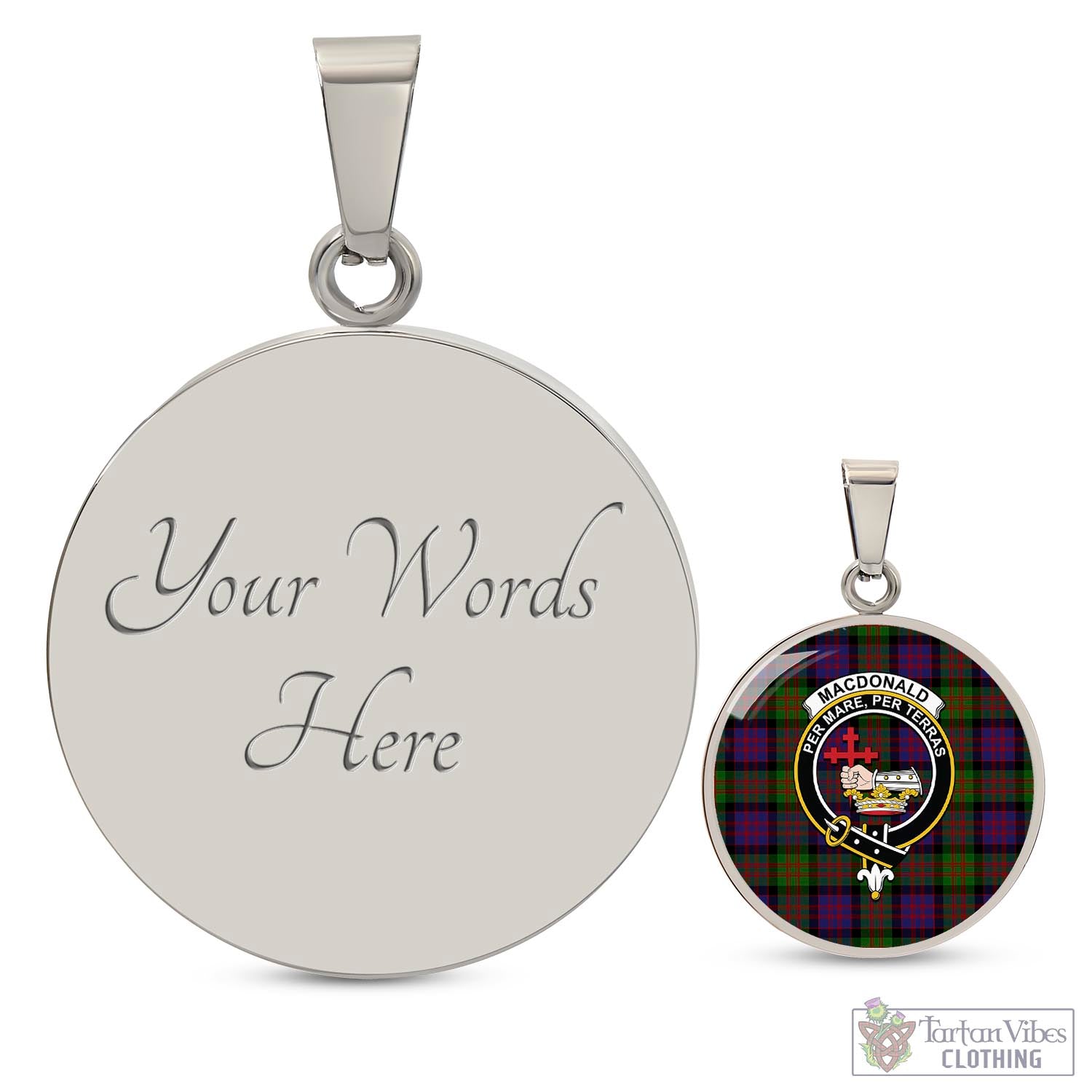 Tartan Vibes Clothing MacDonald Tartan Circle Necklace with Family Crest