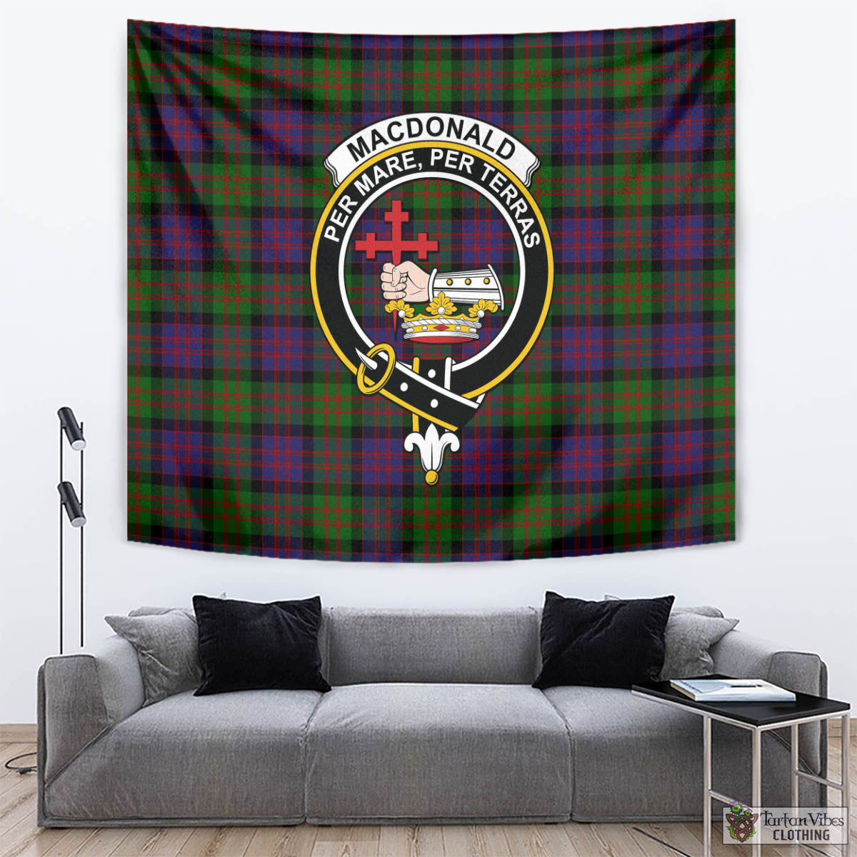 Tartan Vibes Clothing MacDonald Tartan Tapestry Wall Hanging and Home Decor for Room with Family Crest