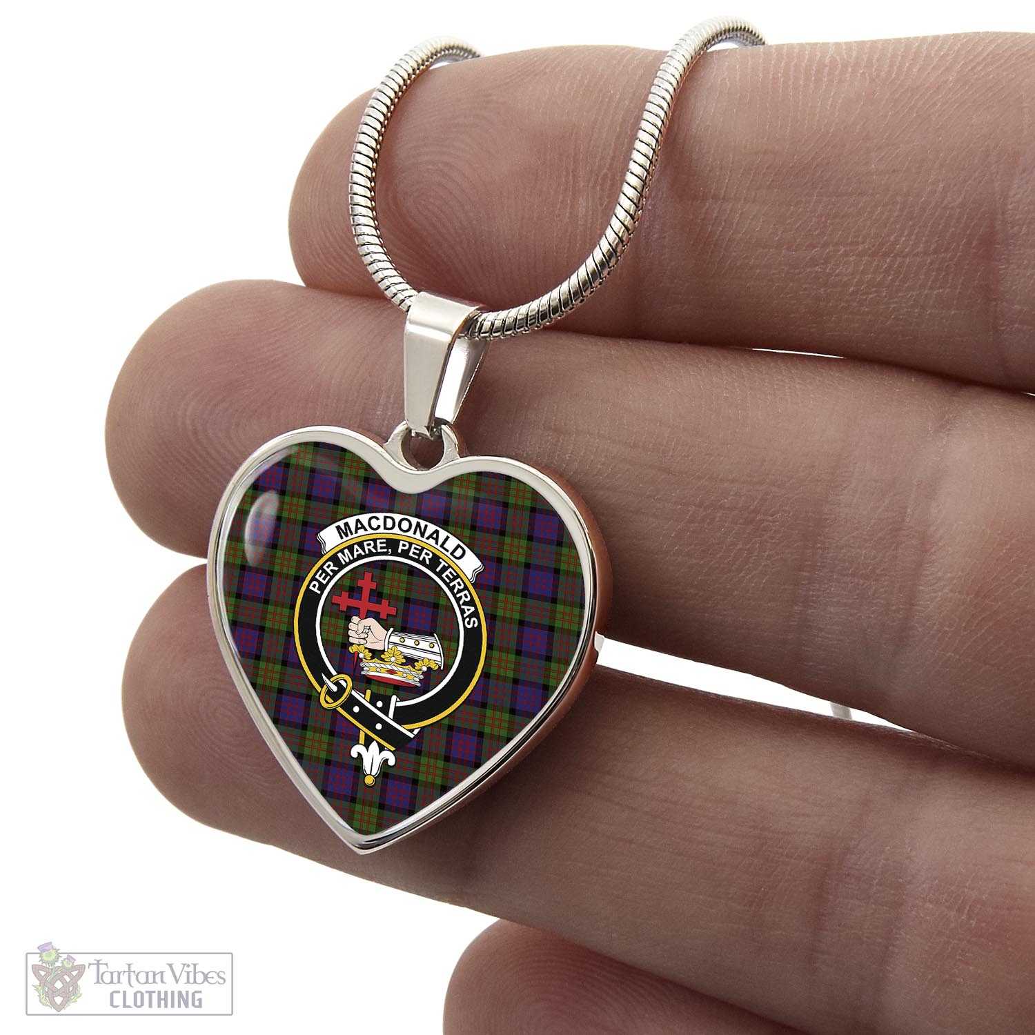 Tartan Vibes Clothing MacDonald Tartan Heart Necklace with Family Crest