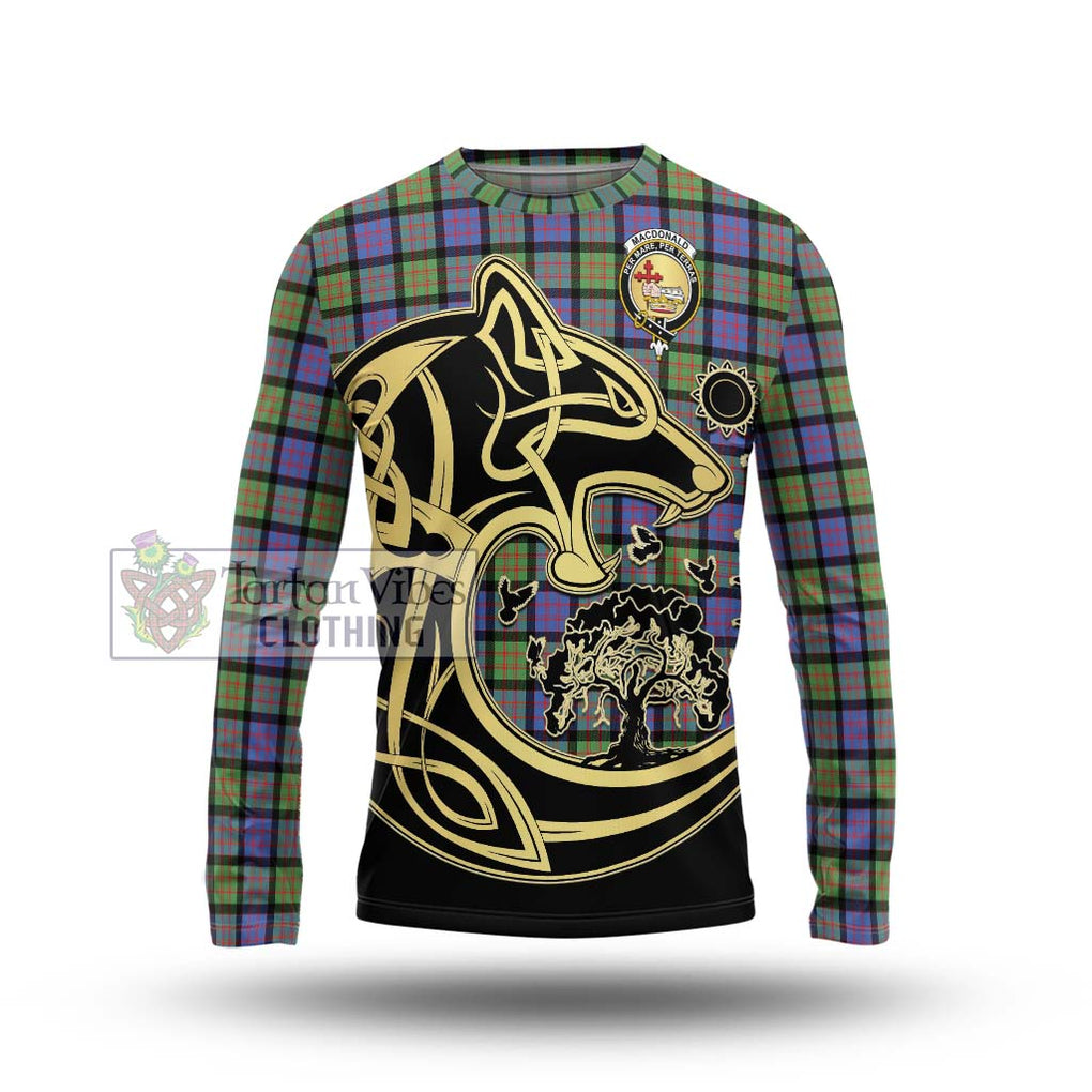 MacDonald Ancient Tartan Long Sleeve T-Shirt with Family Crest Celtic Wolf Style Unisex - Tartan Vibes Clothing