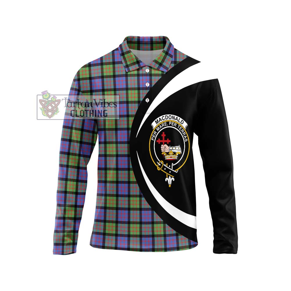 MacDonald Ancient Tartan Long Sleeve Polo Shirt with Family Crest Circle Style Unisex - Tartan Vibes Clothing