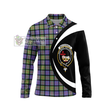 MacDonald Ancient Tartan Long Sleeve Polo Shirt with Family Crest Circle Style