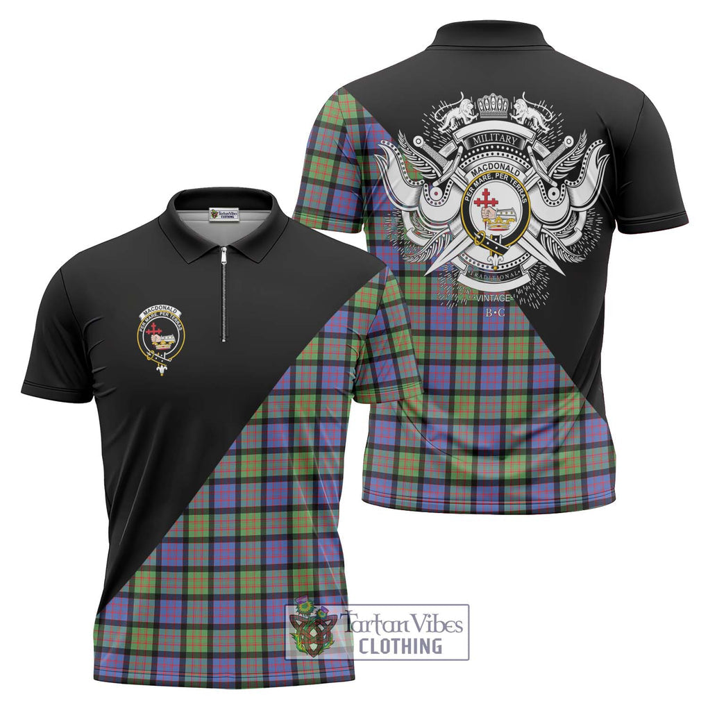 MacDonald Ancient Tartan Zipper Polo Shirt with Family Crest and Military Logo Style Unisex - Tartanvibesclothing Shop