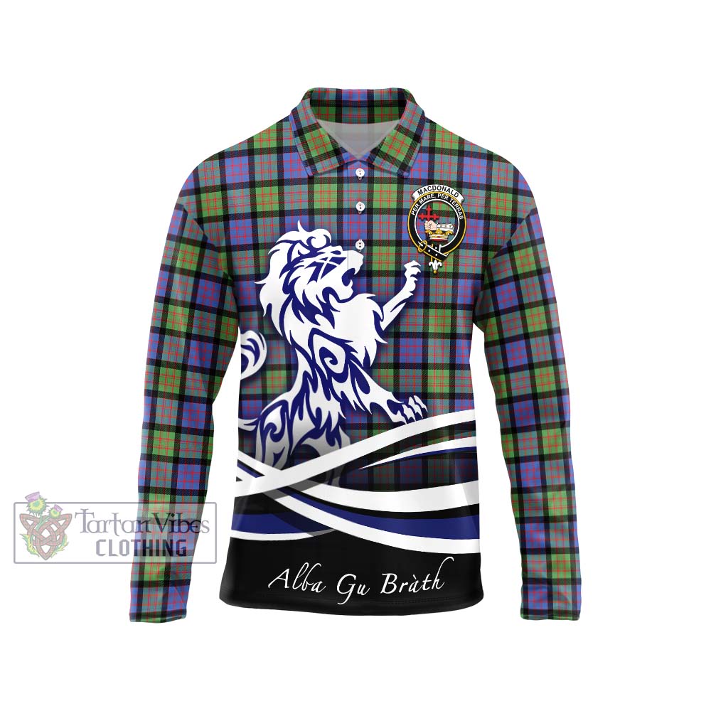 MacDonald Ancient Tartan Long Sleeve Polo Shirt with Alba Gu Brath Regal Lion Emblem Unisex - Tartanvibesclothing Shop