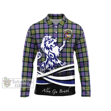 MacDonald Ancient Tartan Long Sleeve Polo Shirt with Alba Gu Brath Regal Lion Emblem