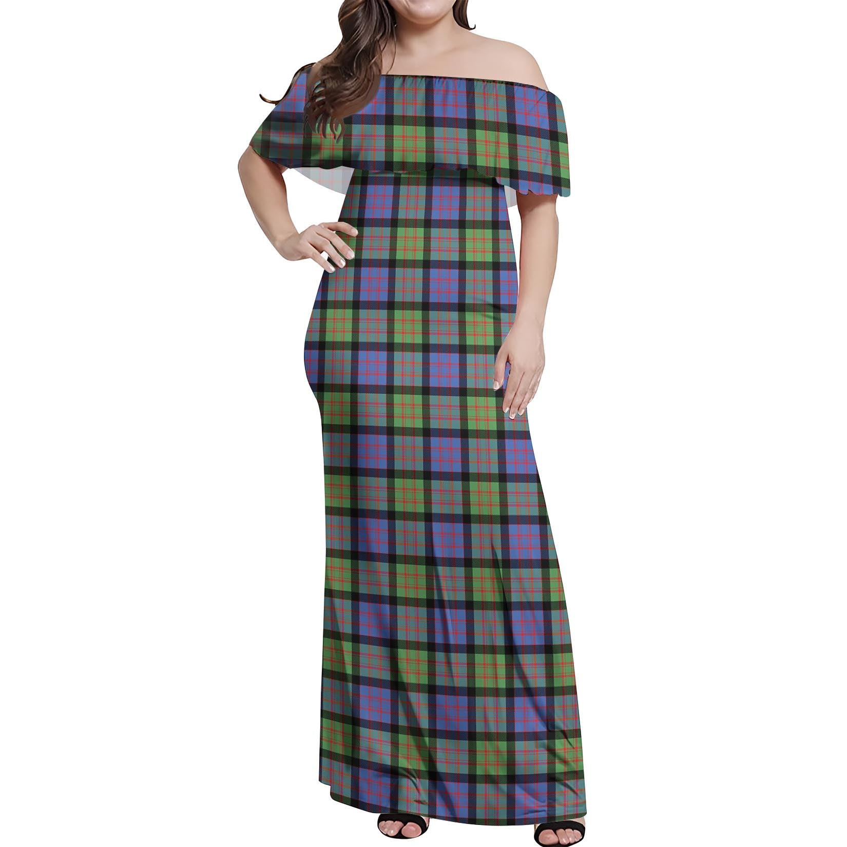 MacDonald Ancient Tartan Off Shoulder Long Dress Women's Dress - Tartanvibesclothing