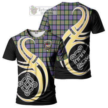 MacDonald Ancient Tartan T-Shirt with Family Crest and Celtic Symbol Style