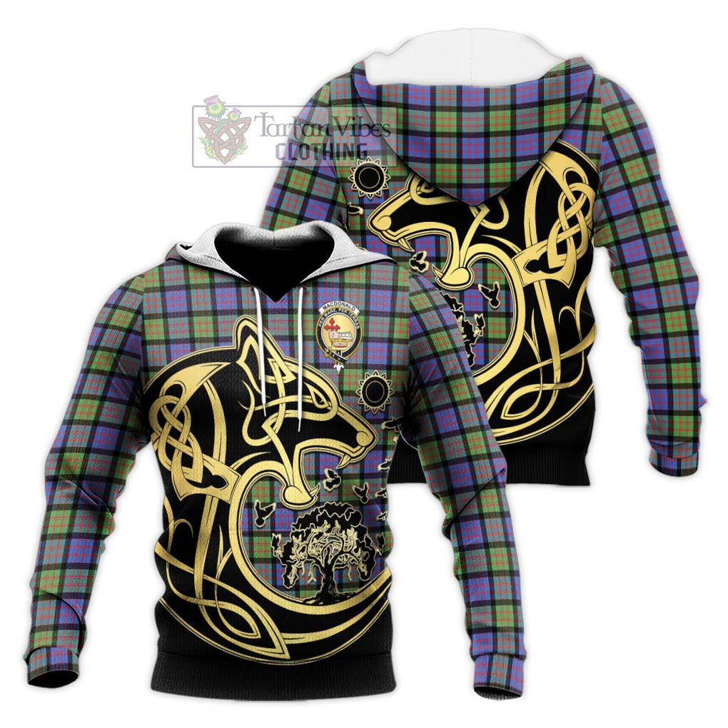 MacDonald Ancient Tartan Knitted Hoodie with Family Crest Celtic Wolf Style Unisex Knitted Pullover Hoodie - Tartan Vibes Clothing