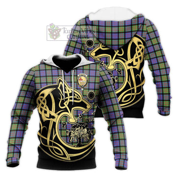 MacDonald Ancient Tartan Knitted Hoodie with Family Crest Celtic Wolf Style