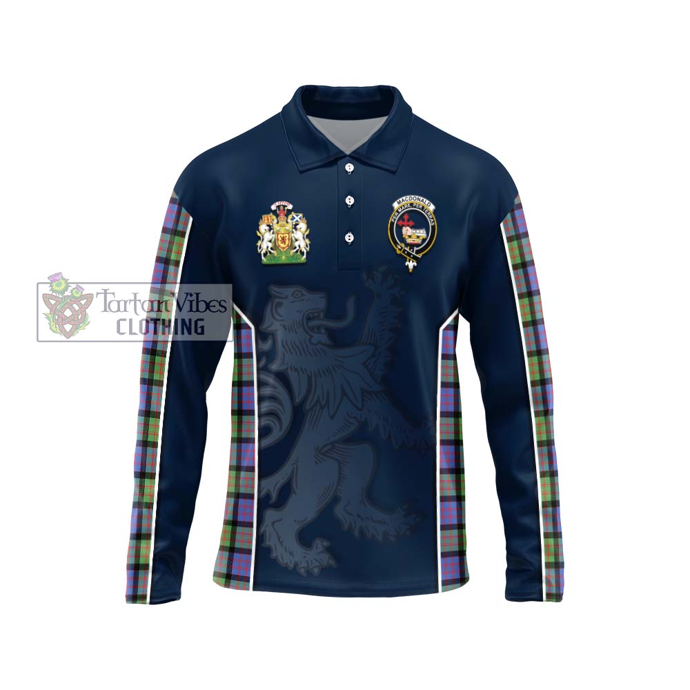 MacDonald Ancient Tartan Long Sleeve Polo Shirt with Family Crest and Lion Rampant Vibes Sport Style Unisex - Tartan Vibes Clothing