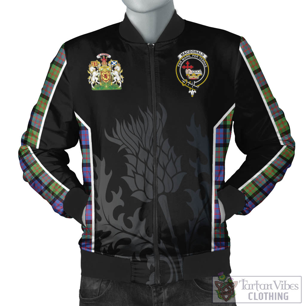 Tartan Vibes Clothing MacDonald Ancient Tartan Bomber Jacket with Family Crest and Scottish Thistle Vibes Sport Style