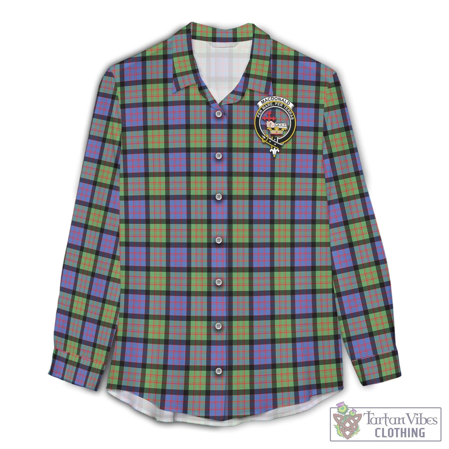 Tartan Vibes Clothing MacDonald Ancient Tartan Womens Casual Shirt with Family Crest