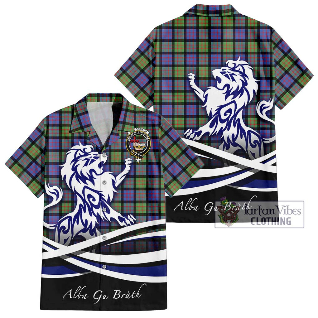 MacDonald Ancient Tartan Short Sleeve Button Shirt with Alba Gu Brath Regal Lion Emblem Kid - Tartanvibesclothing Shop