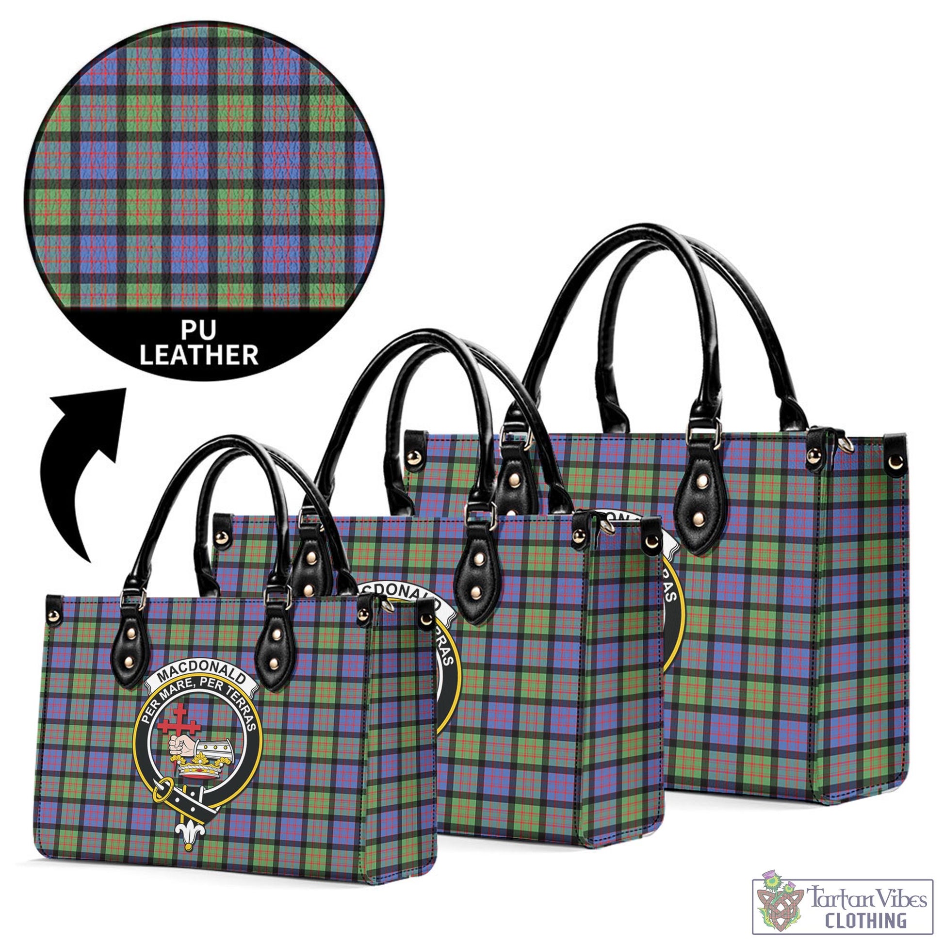 Tartan Vibes Clothing MacDonald Ancient Tartan Luxury Leather Handbags with Family Crest