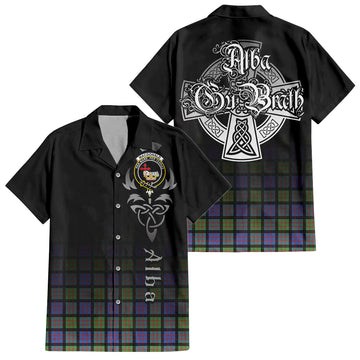 MacDonald Ancient Tartan Short Sleeve Button Up Shirt Featuring Alba Gu Brath Family Crest Celtic Inspired