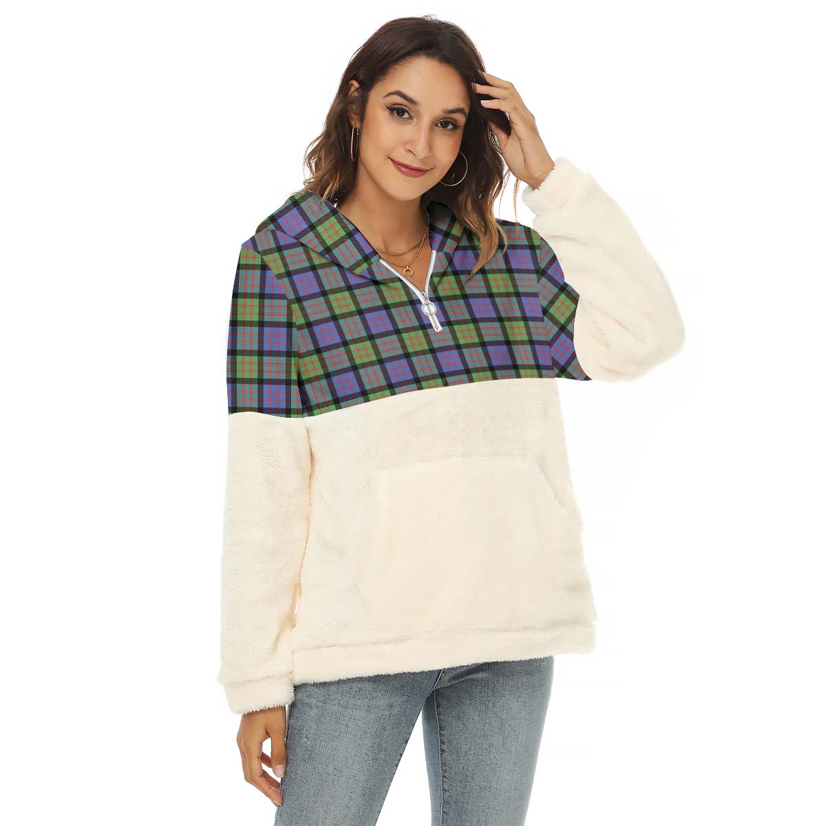 MacDonald Ancient Tartan Women's Borg Fleece Hoodie With Half Zip Female - Tartan Vibes Clothing