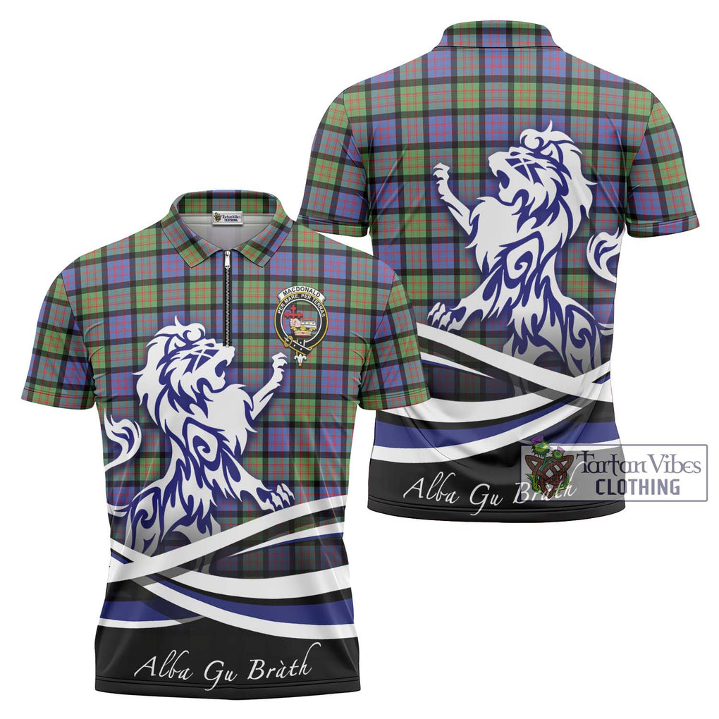 MacDonald Ancient Tartan Zipper Polo Shirt with Alba Gu Brath Regal Lion Emblem Unisex - Tartanvibesclothing Shop