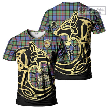 MacDonald Ancient Tartan T-Shirt with Family Crest Celtic Wolf Style