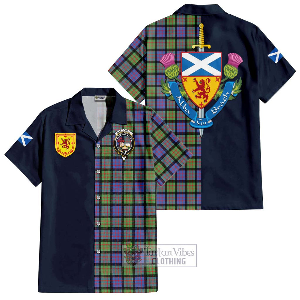 Tartan Vibes Clothing MacDonald Ancient Tartan Short Sleeve Button Shirt with Scottish Lion Royal Arm Half Style