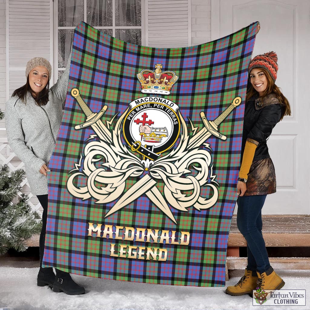 Tartan Vibes Clothing MacDonald Ancient Tartan Blanket with Clan Crest and the Golden Sword of Courageous Legacy