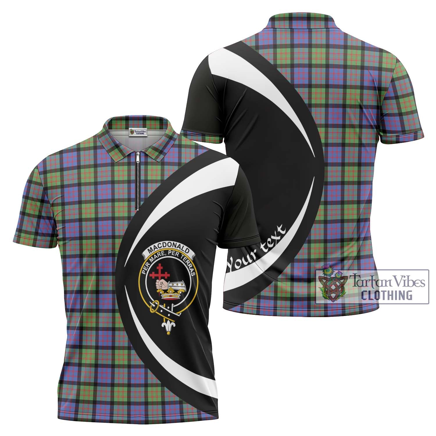 Tartan Vibes Clothing MacDonald Ancient Tartan Zipper Polo Shirt with Family Crest Circle Style