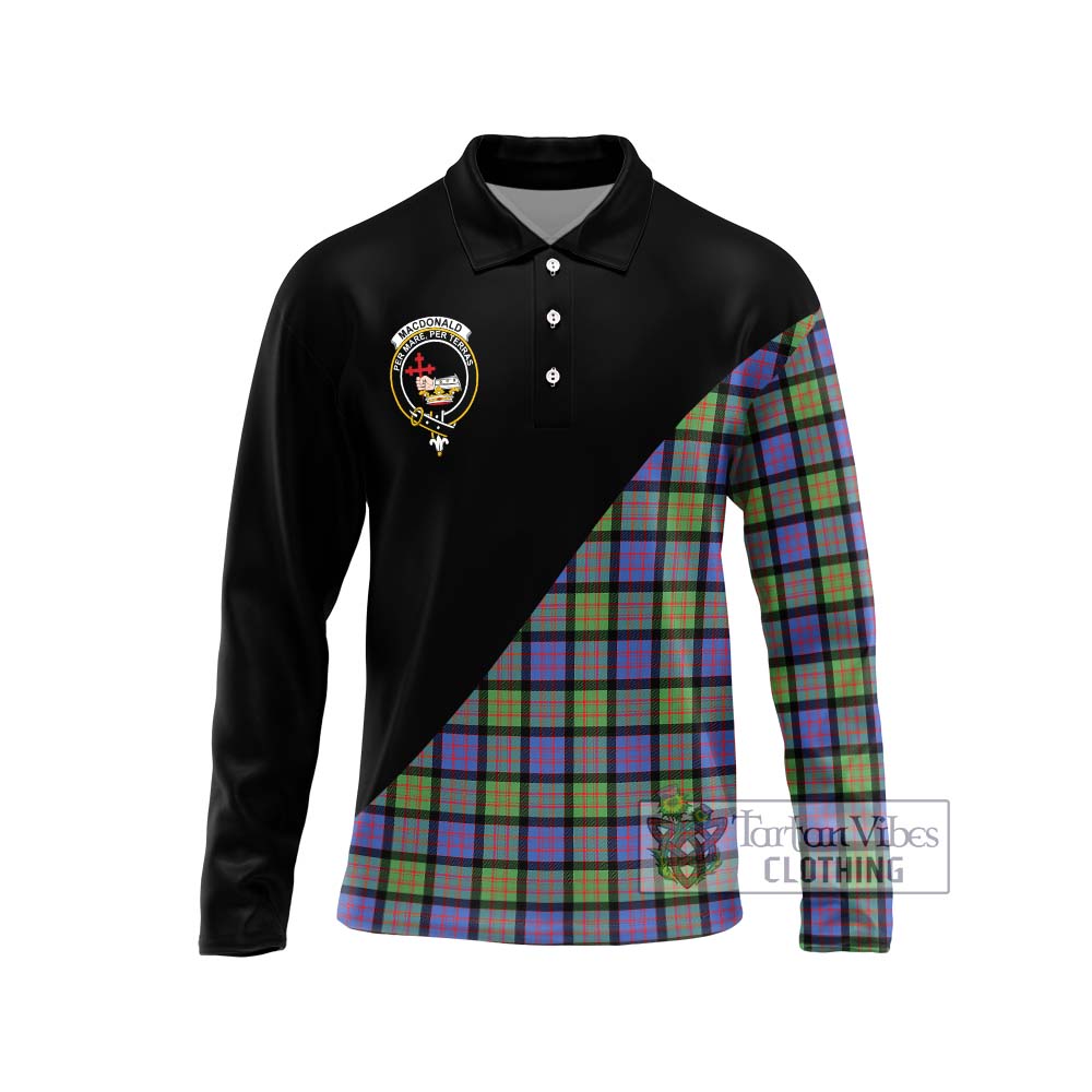 MacDonald Ancient Tartan Long Sleeve Polo Shirt with Family Crest and Military Logo Style Unisex - Tartanvibesclothing Shop