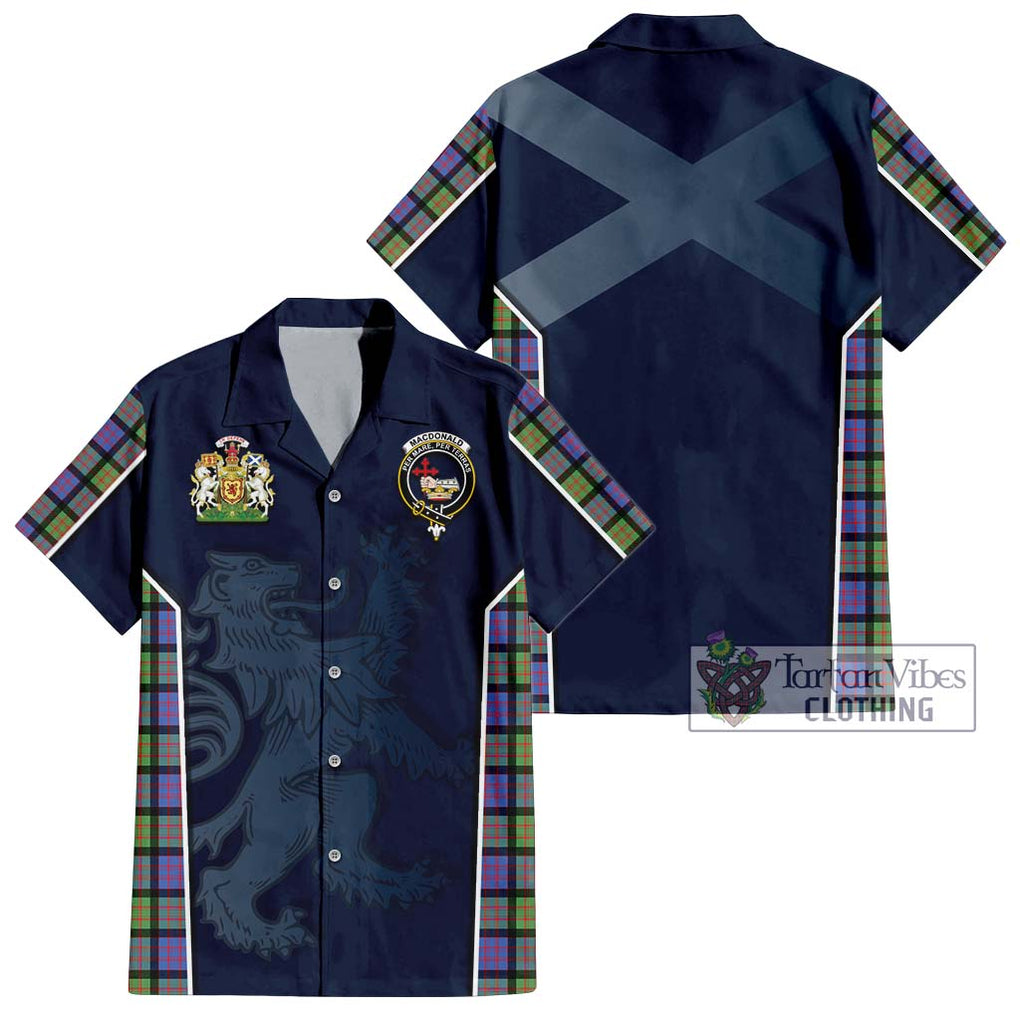 MacDonald Ancient Tartan Short Sleeve Button Shirt with Family Crest and Lion Rampant Vibes Sport Style Kid - Tartan Vibes Clothing