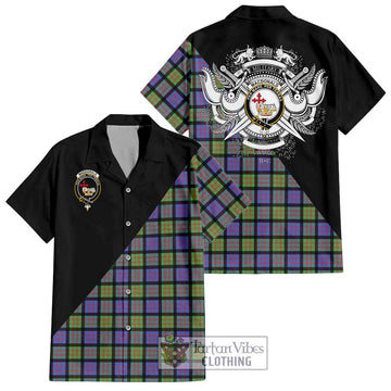 MacDonald Ancient Tartan Short Sleeve Button Shirt with Family Crest and Military Logo Style