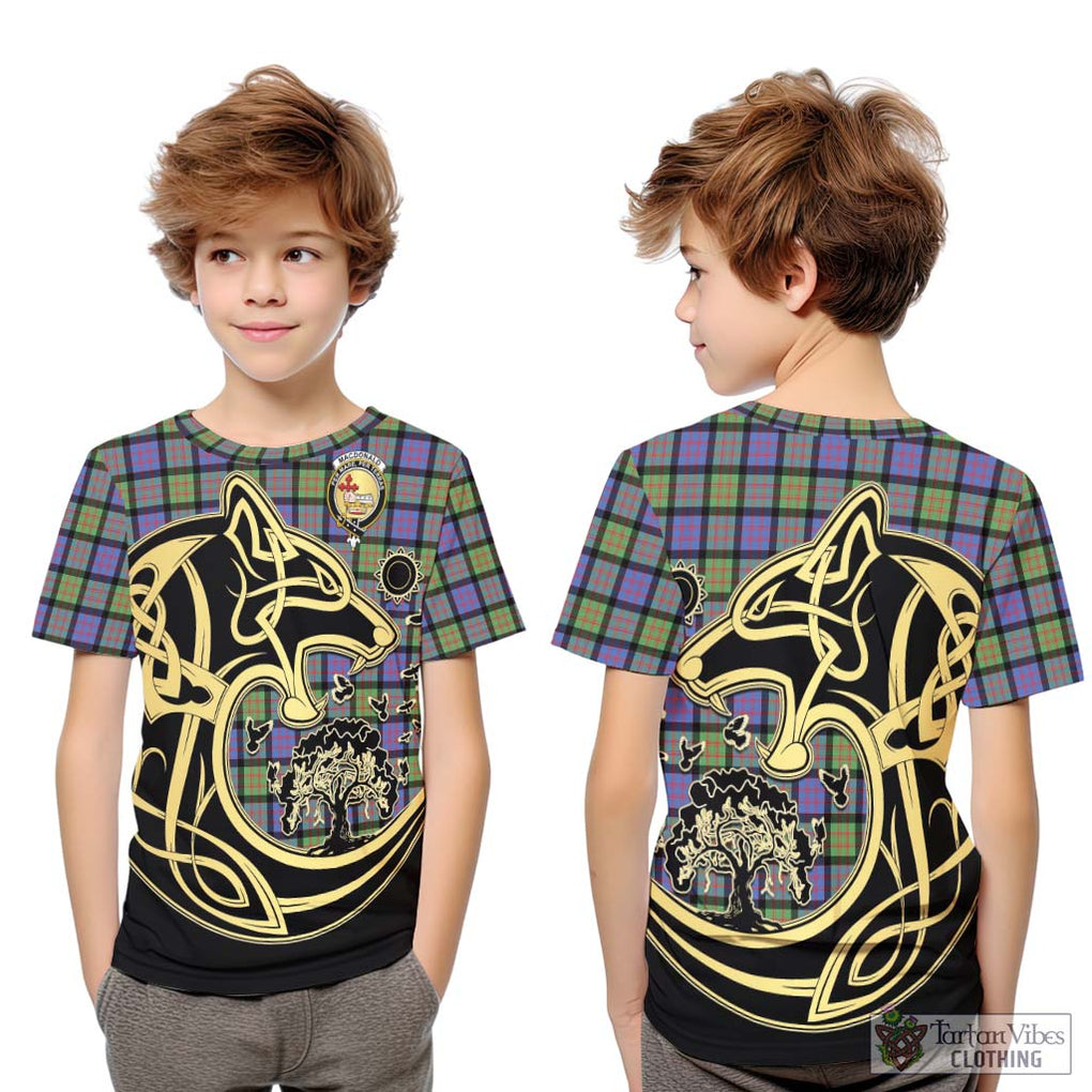 MacDonald Ancient Tartan Kid T-Shirt with Family Crest Celtic Wolf Style Youth XL Size14 - Tartan Vibes Clothing