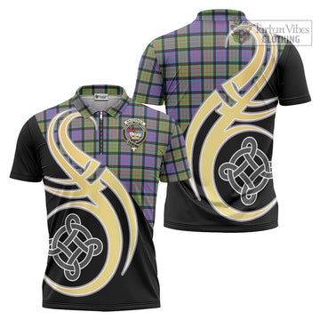 MacDonald Ancient Tartan Zipper Polo Shirt with Family Crest and Celtic Symbol Style