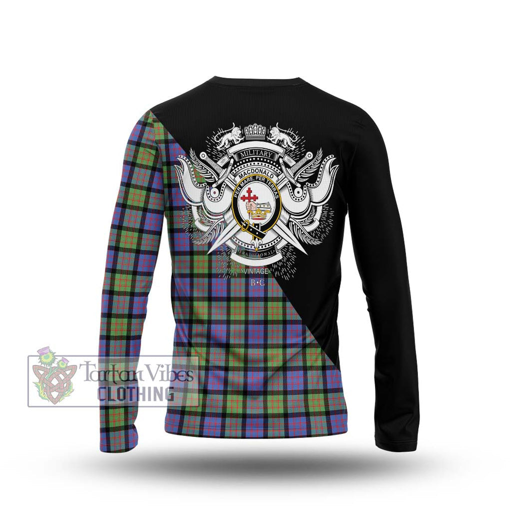 MacDonald Ancient Tartan Long Sleeve T-Shirt with Family Crest and Military Logo Style - Tartanvibesclothing Shop