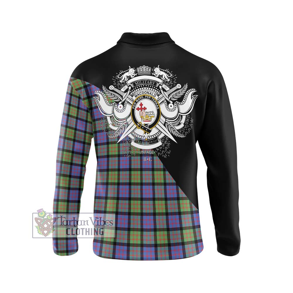 MacDonald Ancient Tartan Long Sleeve Polo Shirt with Family Crest and Military Logo Style - Tartanvibesclothing Shop