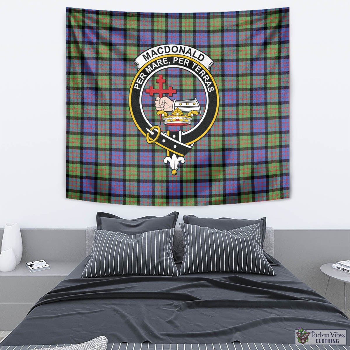 Tartan Vibes Clothing MacDonald Ancient Tartan Tapestry Wall Hanging and Home Decor for Room with Family Crest