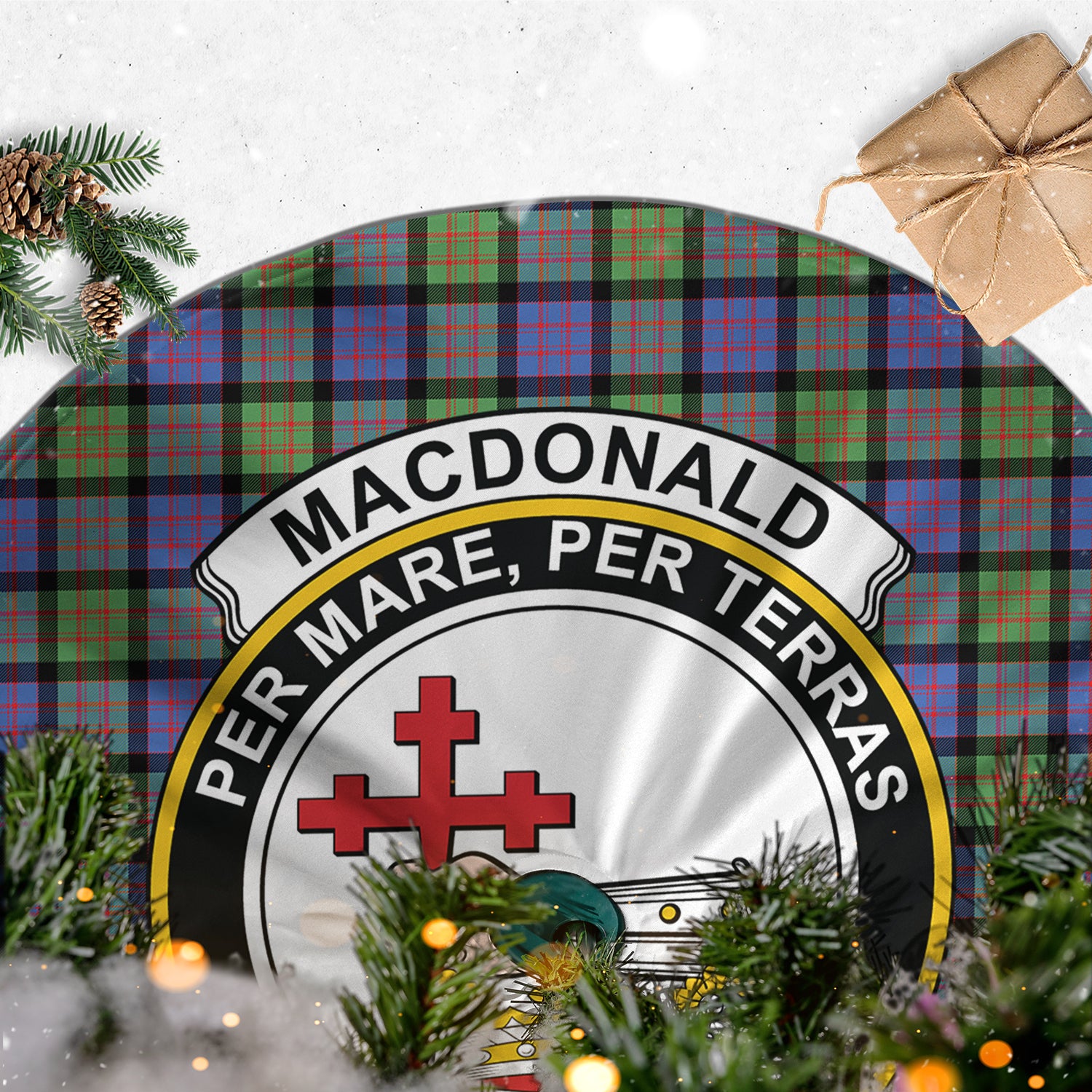 MacDonald Ancient Tartan Christmas Tree Skirt with Family Crest - Tartanvibesclothing