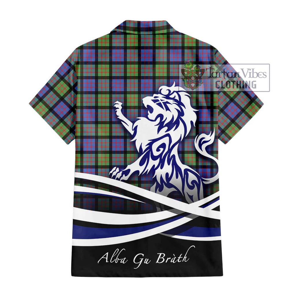 MacDonald Ancient Tartan Short Sleeve Button Shirt with Alba Gu Brath Regal Lion Emblem - Tartanvibesclothing Shop