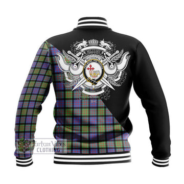 MacDonald Ancient Tartan Baseball Jacket with Family Crest and Military Logo Style